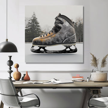 Hockey Skates In Grey And Orange Tones I - Sport Hockey Canvas Wall Art